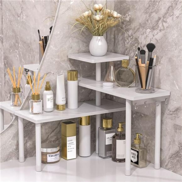 Bathroom Organizer Countertop Corner Shelf,3 Tier Moveable Organizer for Make Up - Picture 1 of 6